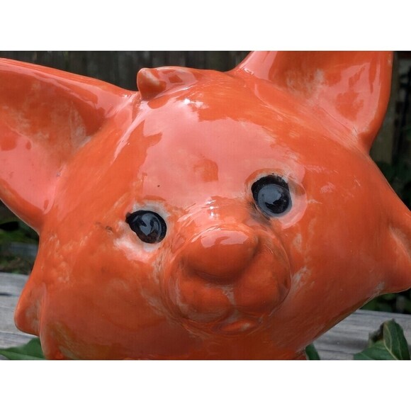 Vintage Ceramic Fox Figurine, Retro Orange Decor - Picture 9 of 10